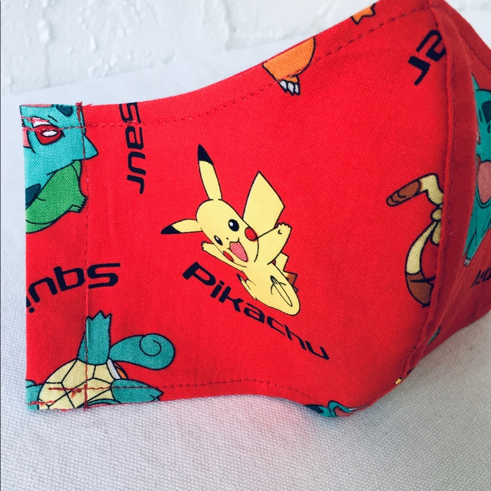 HAND CRAFTED FACE MASK YELLOW GREEN RED PIKACHU - Picture 3 of 5